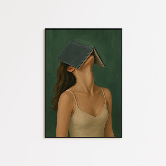 Feminine Surreal Wall Art – Dreamy Dark Green Gouache Painting Poster