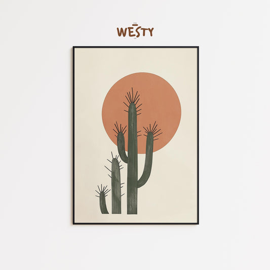 Retro Cactus Print – Minimal Desert Sun Wall Art