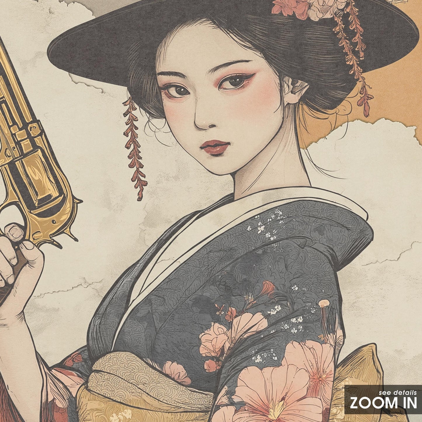Geisha Gunslinger Poster – East West Floral Warrior Art Print