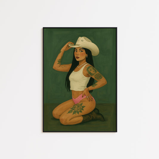 Tattooed Cowgirl Poster – Modern Cowgirl Print | Vintage Western Wall Art