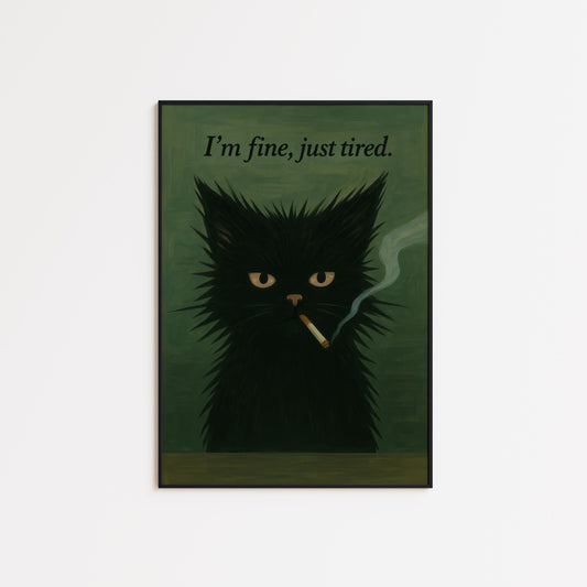 Black Cat Wall Art – Moody Smoking Cat Print With Sarcastic Humor Decor