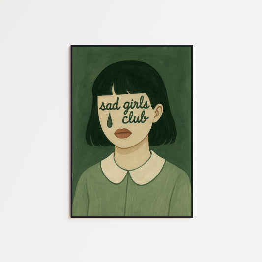 Sad Girls Club Poster – Moody Feminist Retro Wall Art With Vintage Illustration Style