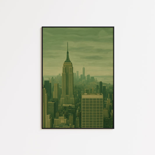 Empire State Building Poster – Moody Green Wall Art | New York City Skyline Print