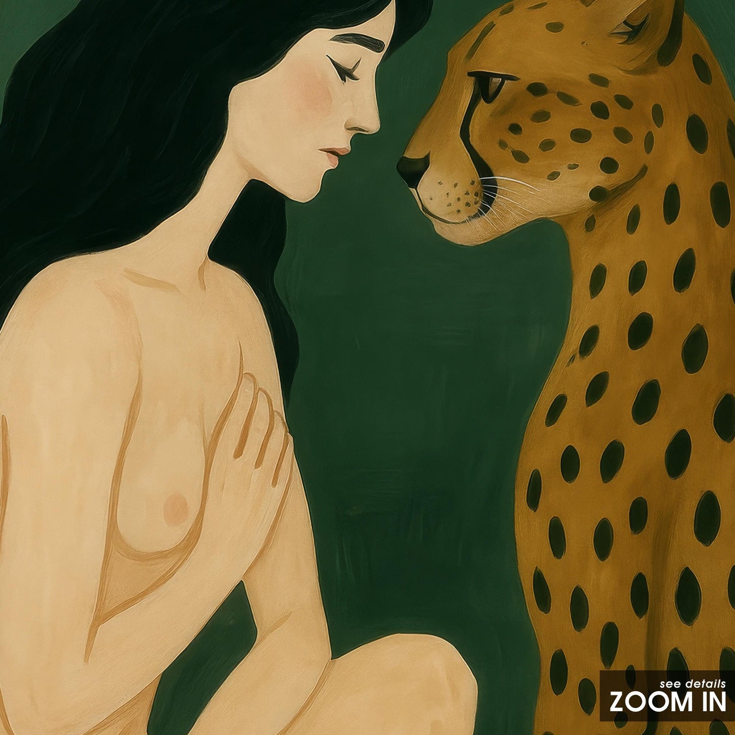 Leopard Wall Art – Wildlife Wall Art Featuring Woman and Leopard Print on Green Poster