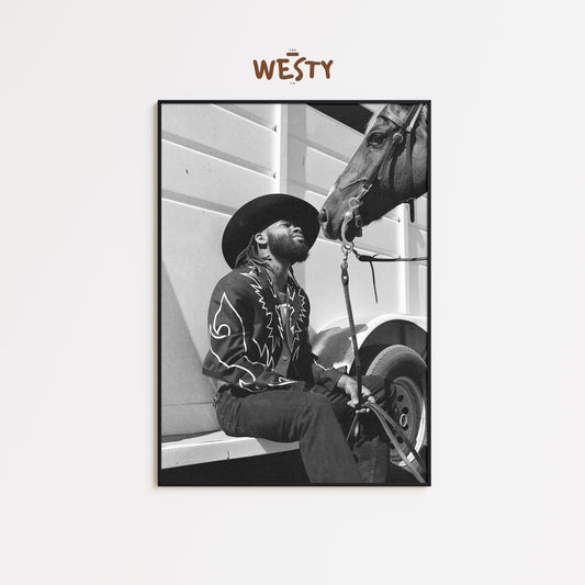 Modern Black Cowboy Poster – Black and White Western Photography Wall Art