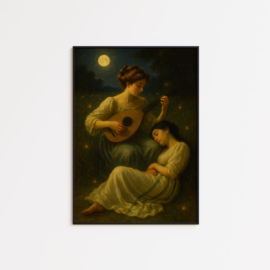 Sapphic Romantic Art – Fine Art Poster Featuring Queer Love Vintage Music