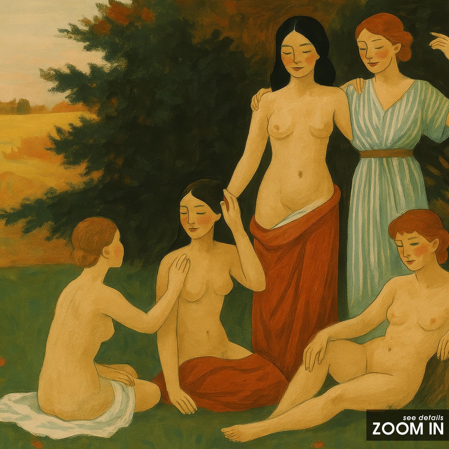 Feminine Harmony Poster – Pastoral Art Print With Queer Sisterhood Scene