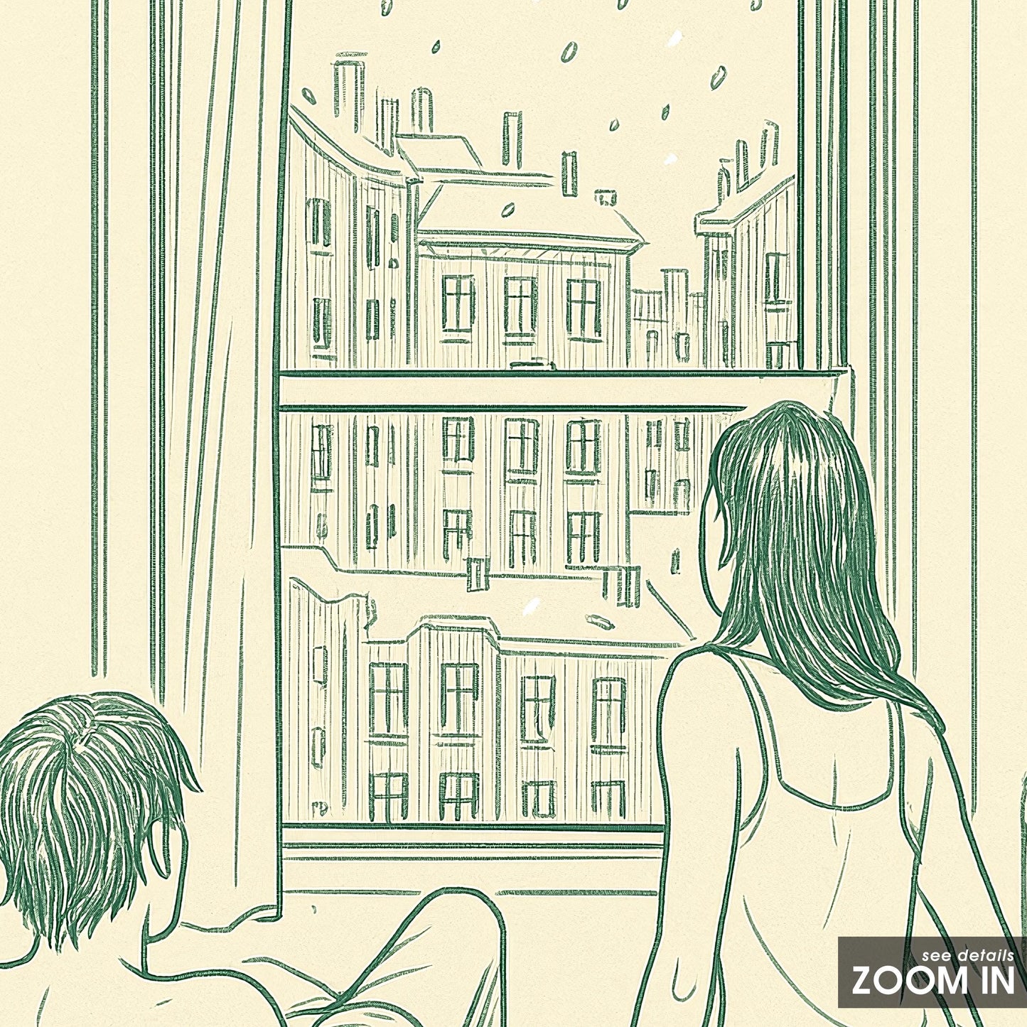 Morning in Paris – Minimal Line Art Couple Poster, Cozy Bedroom Wall Art Print