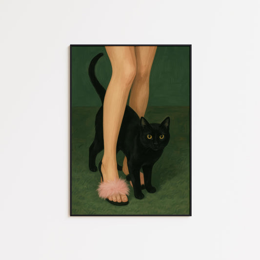 Gothic Witchy Wall Art – Black Cat Artwork With Elegant Femme Gothic Poster
