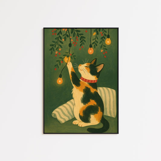 Christmas Cat Poster – Cozy Retro Christmas Print | Festive Cat Gift