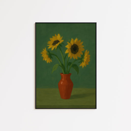 Sunflower Wall Art – Vintage Botanical Wall Print With Terracotta Vase