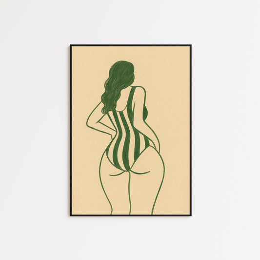 Striped Swimsuit Poster – Feminist Wall Art | Body Positive Decor, Minimalist Figure Print