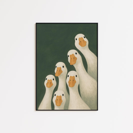 Funny Animal Wall Art – Goose Group Illustration | Playful Farmhouse Print