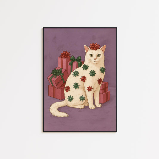 Christmas Cat Poster – Retro Holiday Wall Art With Cute Cat Decor