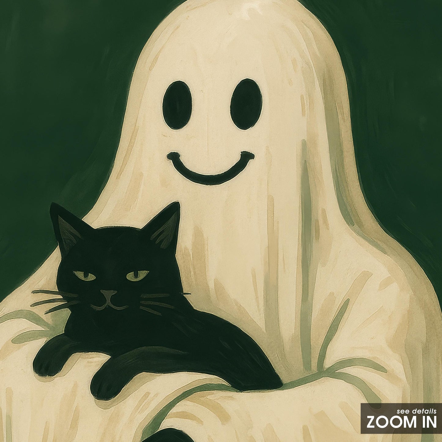 Ghost Cat Poster – Cute Black Cat Decor | Spooky Aesthetic Halloween Wall Art