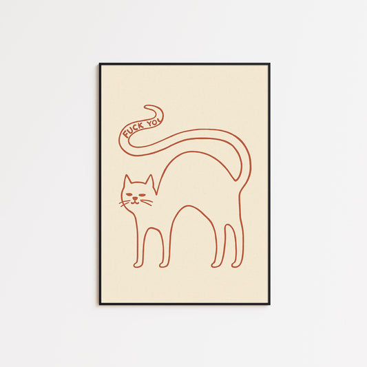 Cat Attitude Poster – Minimal Line Art, Funny Cat Wall Decor, Bold Modern Illustration
