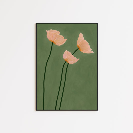 Blush Peony Poster – Minimalist Floral Art with Olive Green Wall Decor