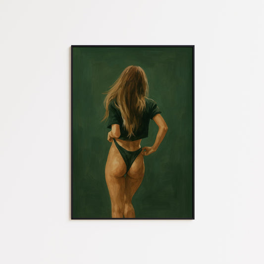 Minimal Feminine Wall Art – Elegant Nude Painting With Green Background