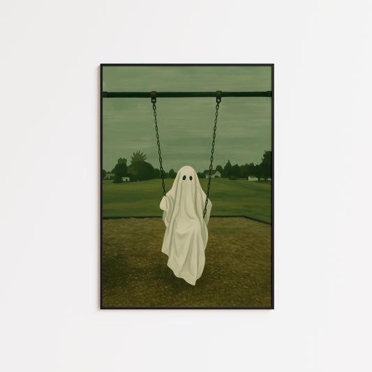 Spooky Wall Art – Minimalist Ghost Swing Print | Gothic Bedroom Decor