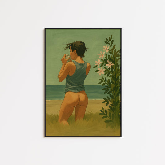 Feminine Coastal Art Print – Vintage Green Tones | Serene Morning Wall Decor