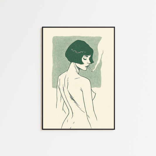 Smoky Woman Minimalist Poster – Elegant Line Art Print, French Retro Wall Decor