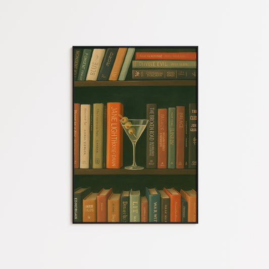 Martini Bookshelf Poster – Vintage Cocktail Art | Library Wall Decor Print