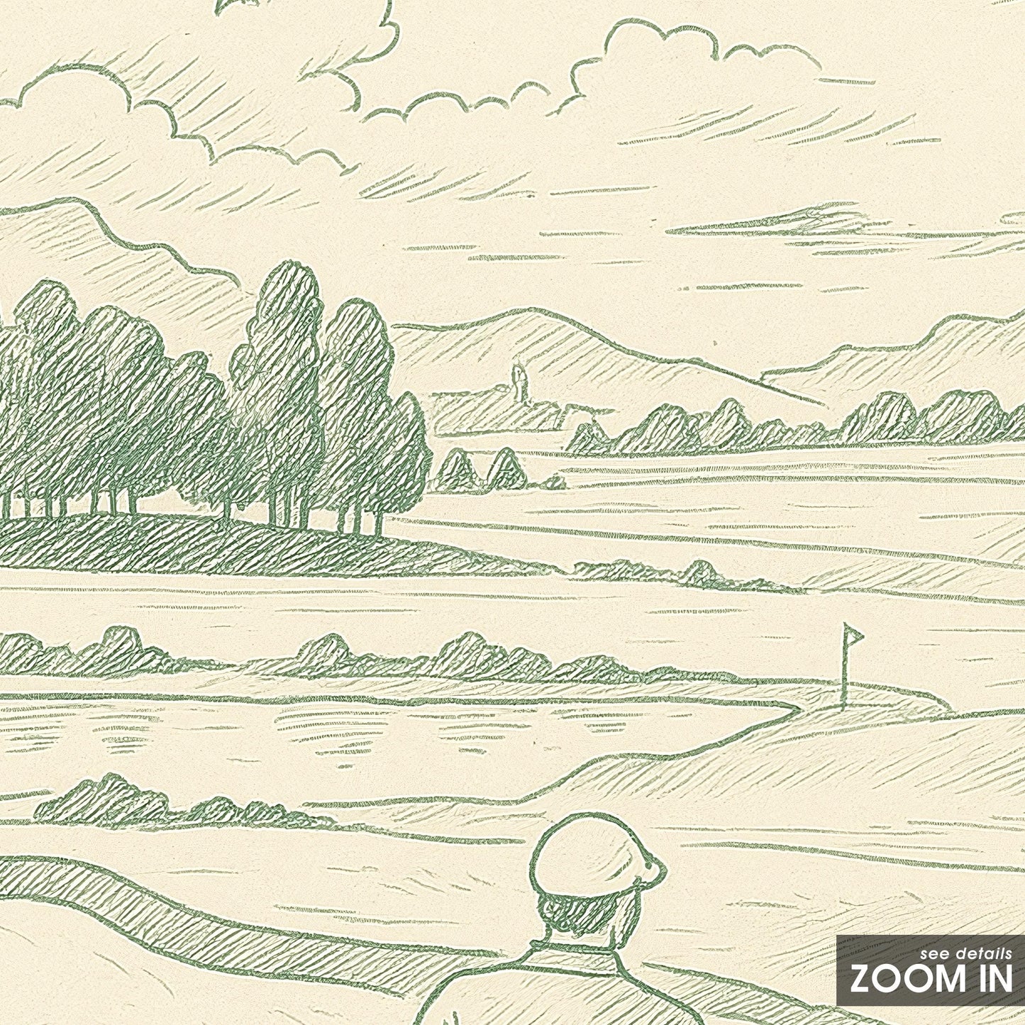Golf Landscape Poster – Minimal Vintage Green Line Art for Sport Lovers