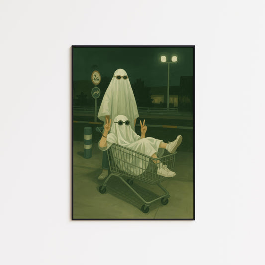 Quirky Ghost Wall Art – Playful Spooky Chic Poster With Ghost Shopping Cart
