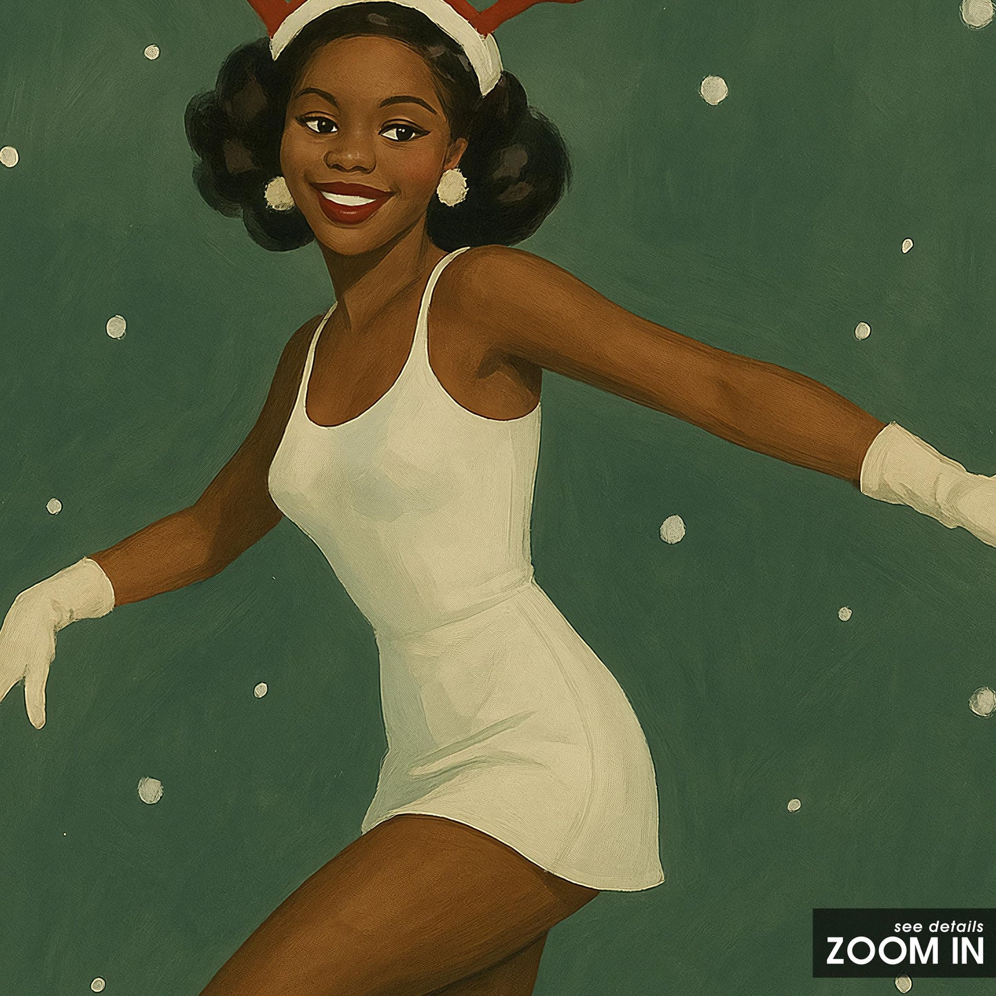 Retro Reindeer Girl Poster – Vintage Holiday Wall Art | 50s Style Festive Print