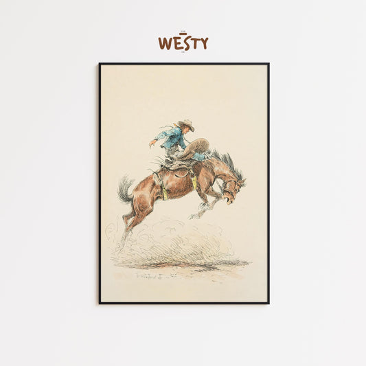 Bronc Rider Watercolor Print – Vintage Rodeo Cowboy Western Wall Art