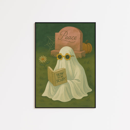Whimsical Halloween Art – Ghost Wall Art Print | Playful Graveyard Decor