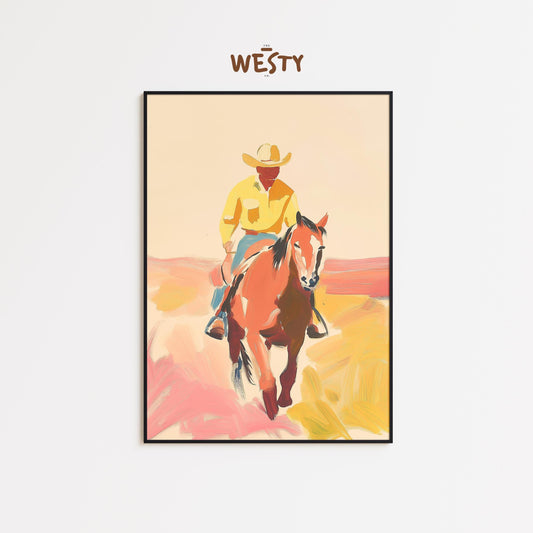 Bold Cowboy Riding Print – Colorful Western Wall Art