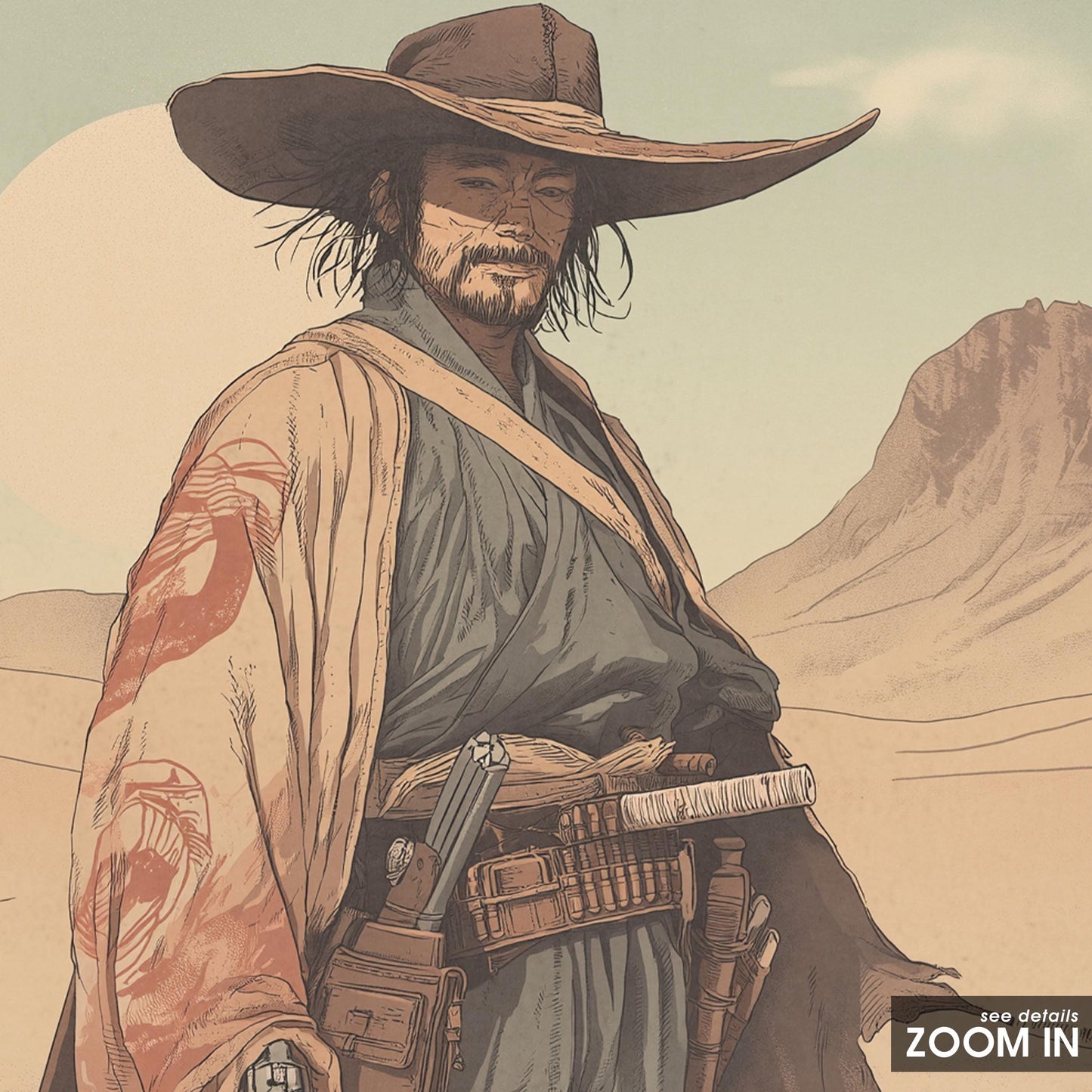 Gunslinger Samurai Poster – East West Desert Warrior Wall Art