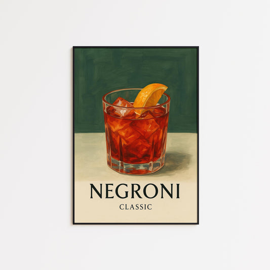 Negroni Cocktail Poster – Classic Cocktail Art | Vintage Bar Decor Print