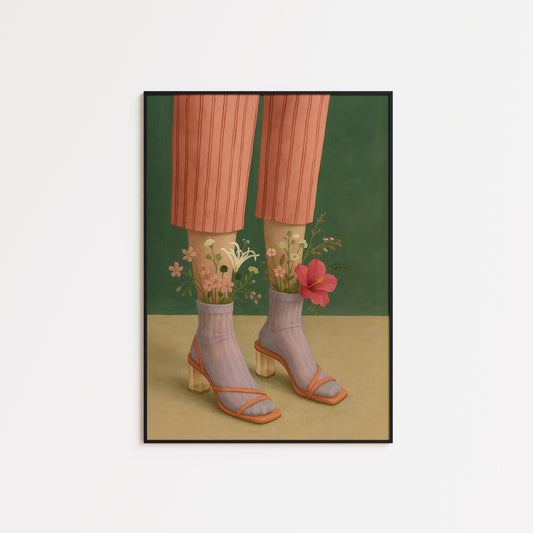 Floral Socks Art Print – Whimsical Feminine Botanical Wall Decor Poster