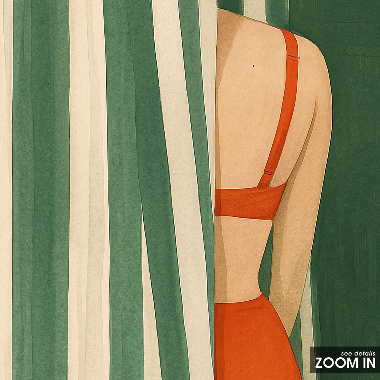 Retro Swimsuit Poster – Striped Curtain Art With Bold Feminine Wall Decor