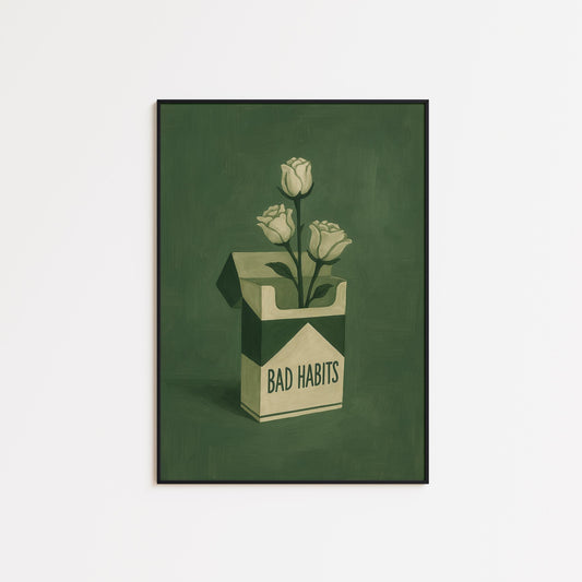 Retro Wall Art – Vintage Poster Featuring Cigarette Box Print with Roses