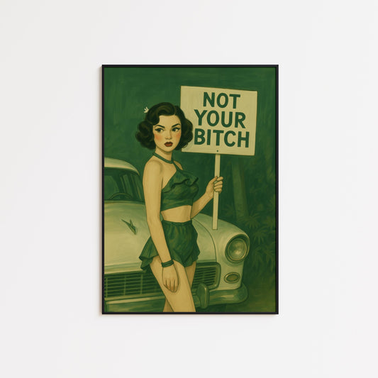 Retro Pinup Poster – Bold Feminist Art Green Wall Decor With Vintage Style