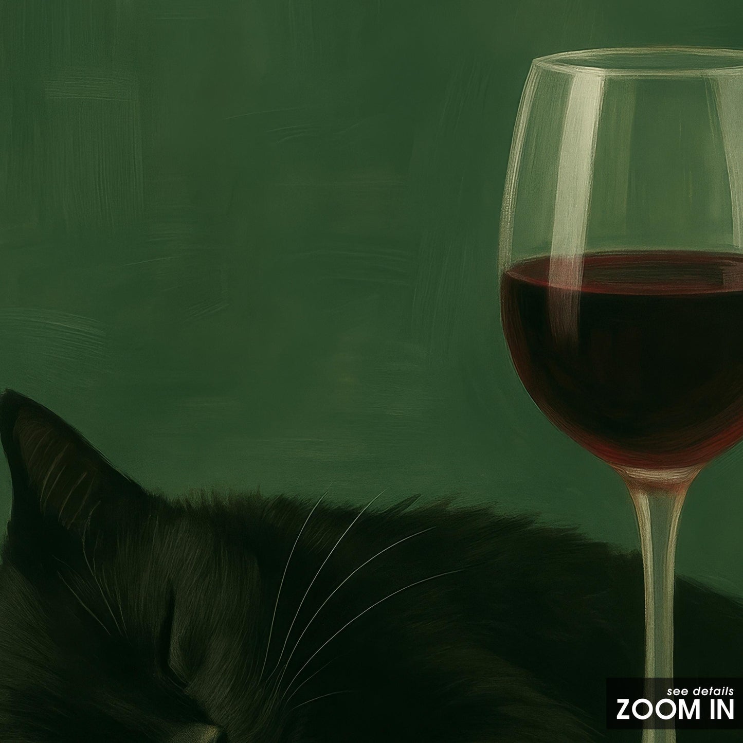 Gothic Cat Art Print – Moody Black Cat Wine Poster | Cozy Bar Decor
