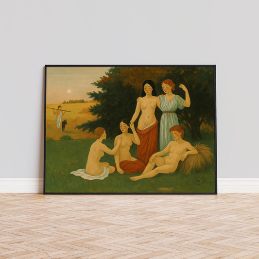 Feminine Harmony Poster – Pastoral Art Print With Queer Sisterhood Scene
