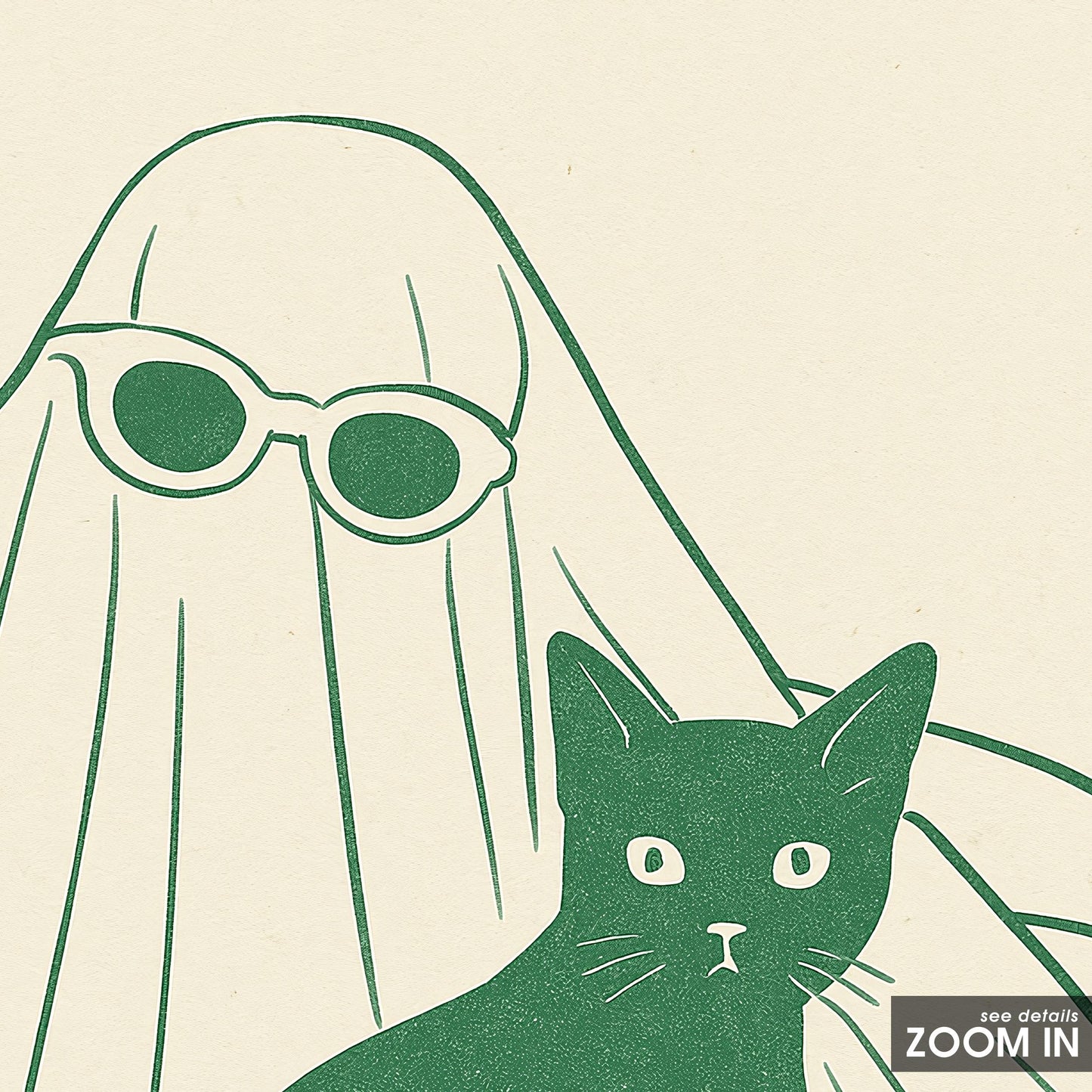 Ghost and Cat Poster – Minimal Spooky Chic Line Art Print
