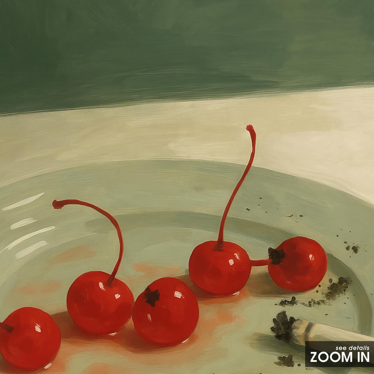 Dark Still Life Art – Retro Wall Artwork With Cherries and Cigarette Print