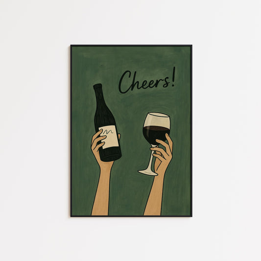 Cheers Wine Poster – Minimalist Bar Wall Decor | Modern Kitchen Print