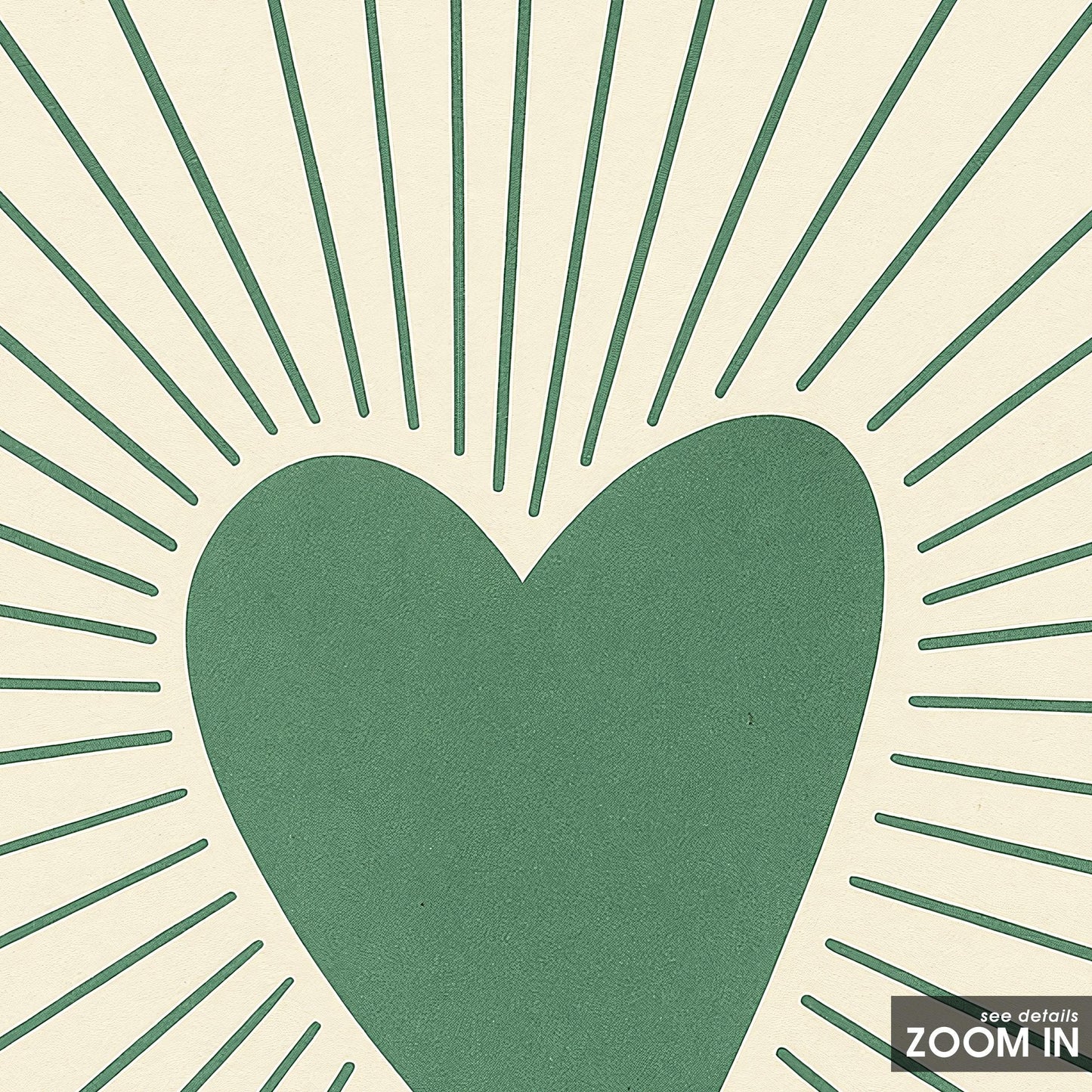 Green Heart Rays Poster – Minimal Love Wall Art with Retro Lines