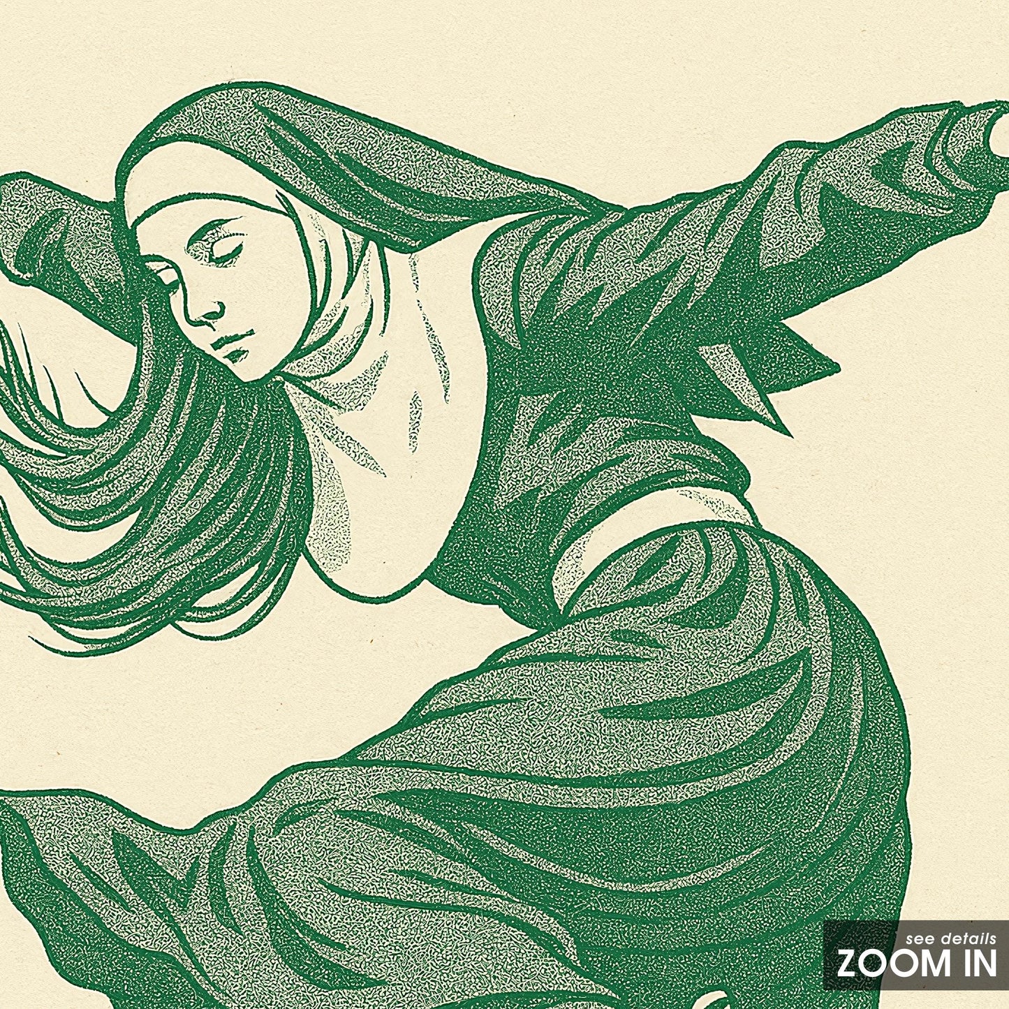 Skater Nun Poster – Bold Vintage Green Line Art Print