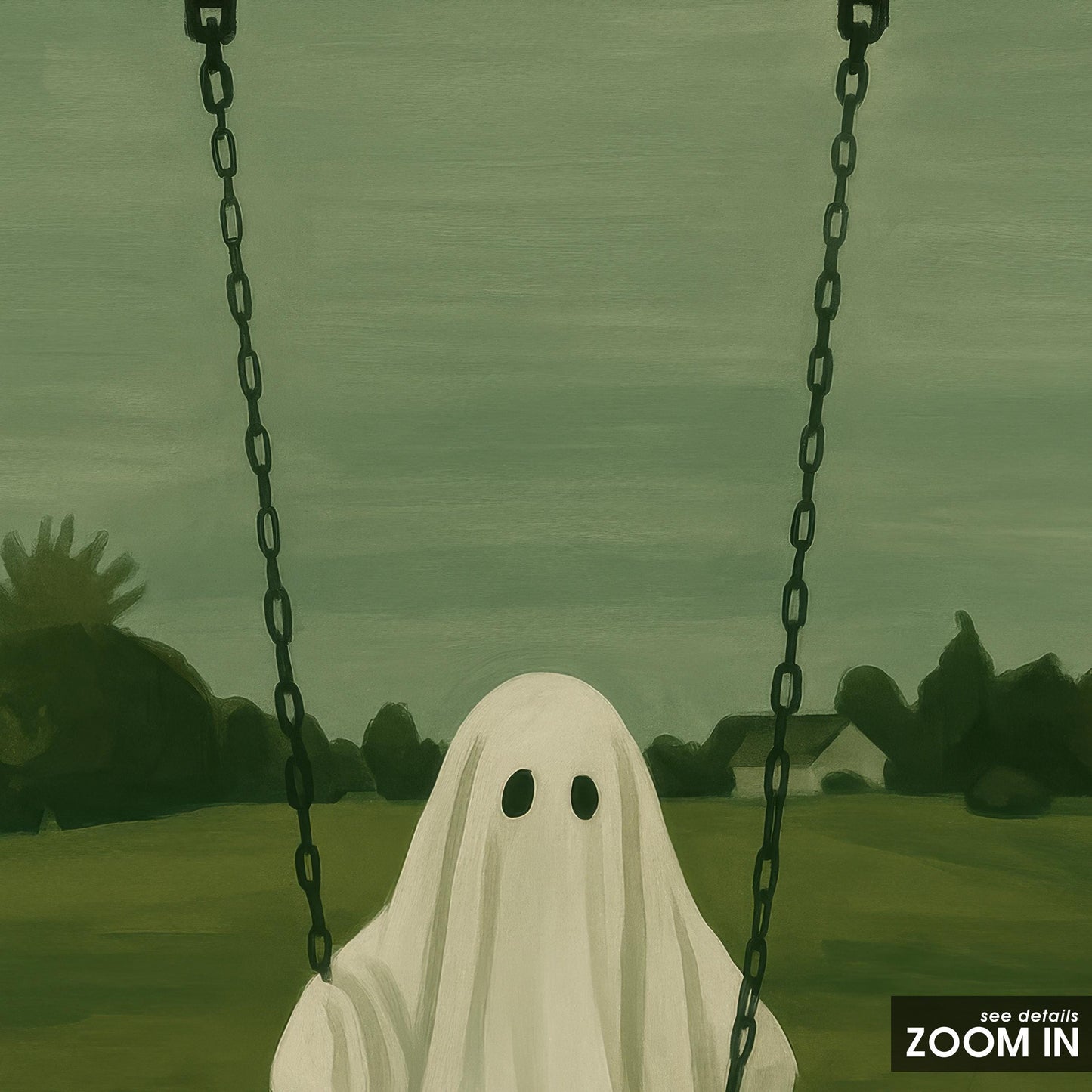 Spooky Wall Art – Minimalist Ghost Swing Print | Gothic Bedroom Decor