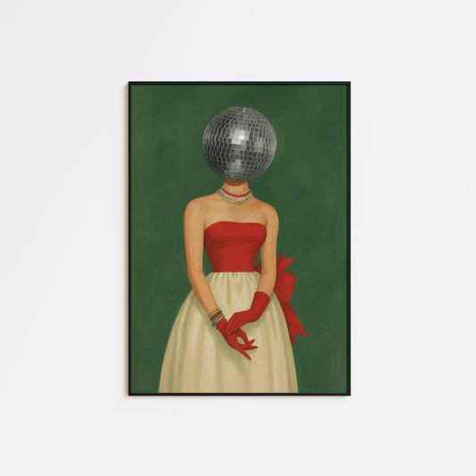 Surreal Disco Ball Poster – Retro Glam Art Print | Eclectic Wall Decor