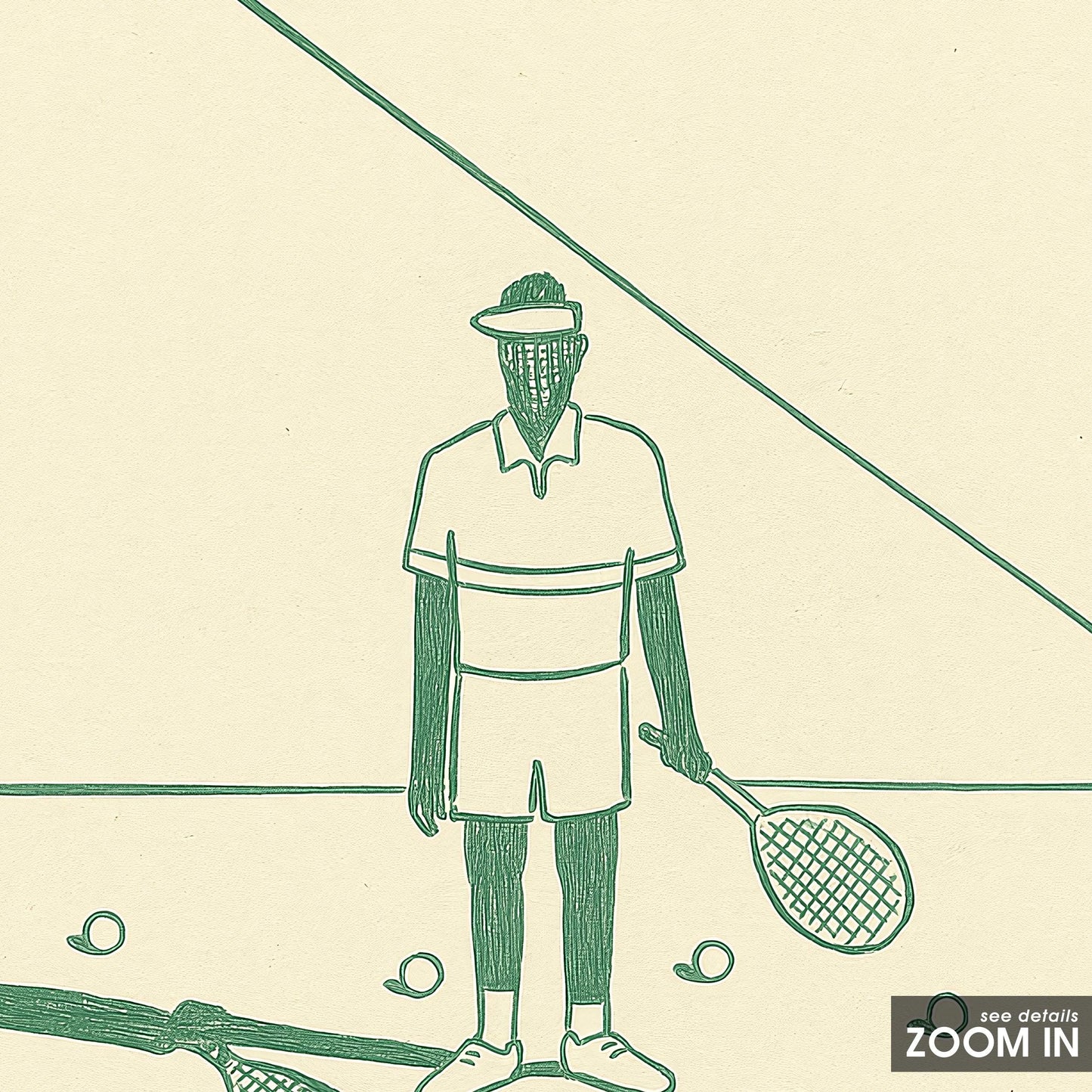 Minimal Tennis Player Poster – Vintage Green Sports Wall Art