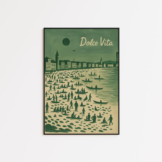 Vintage Italian Beach Poster – Mediterranean Coastal Art | Retro Summer Wall Print