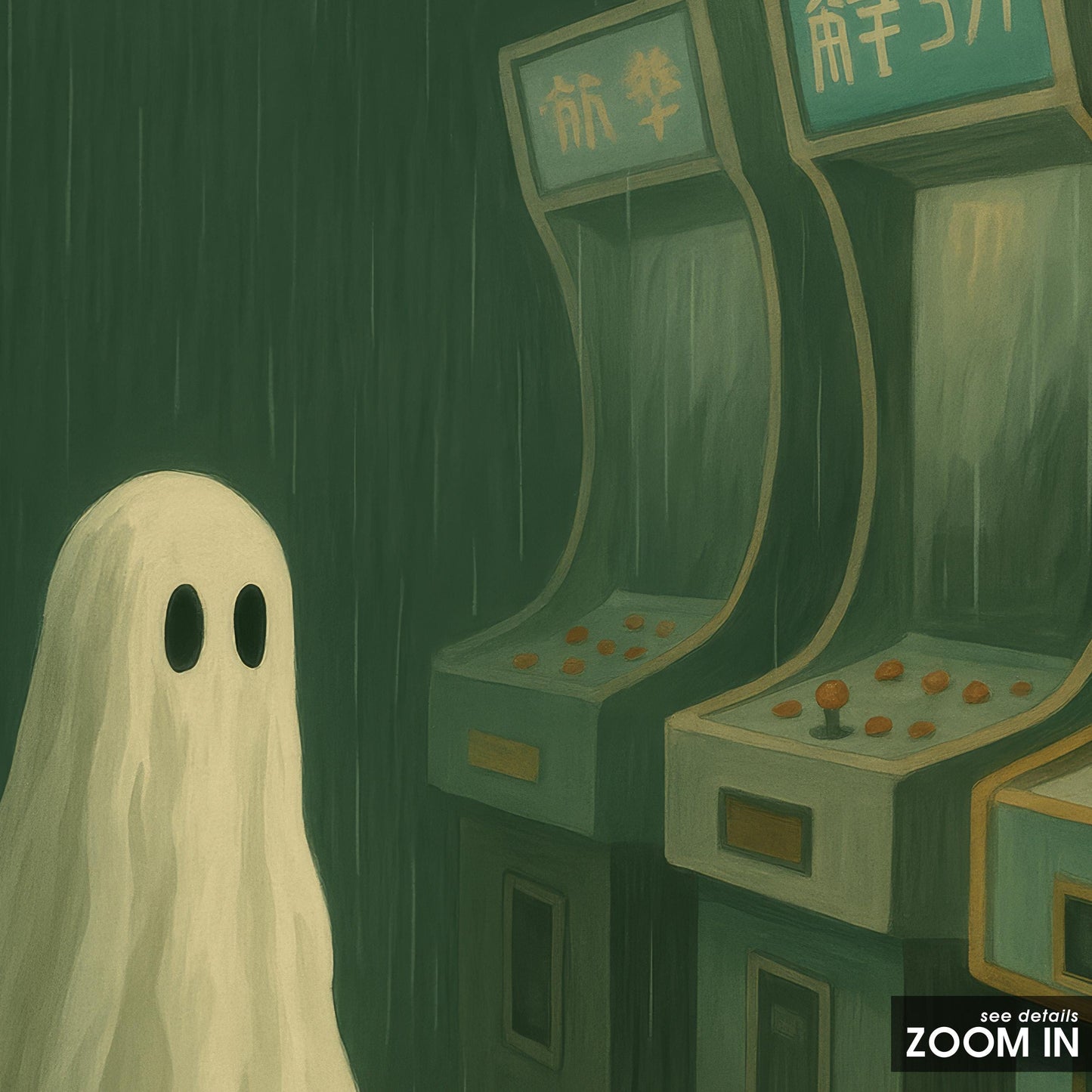 Ghost Arcade Poster – Spooky Retro Print With Haunted Gaming Art Vibes